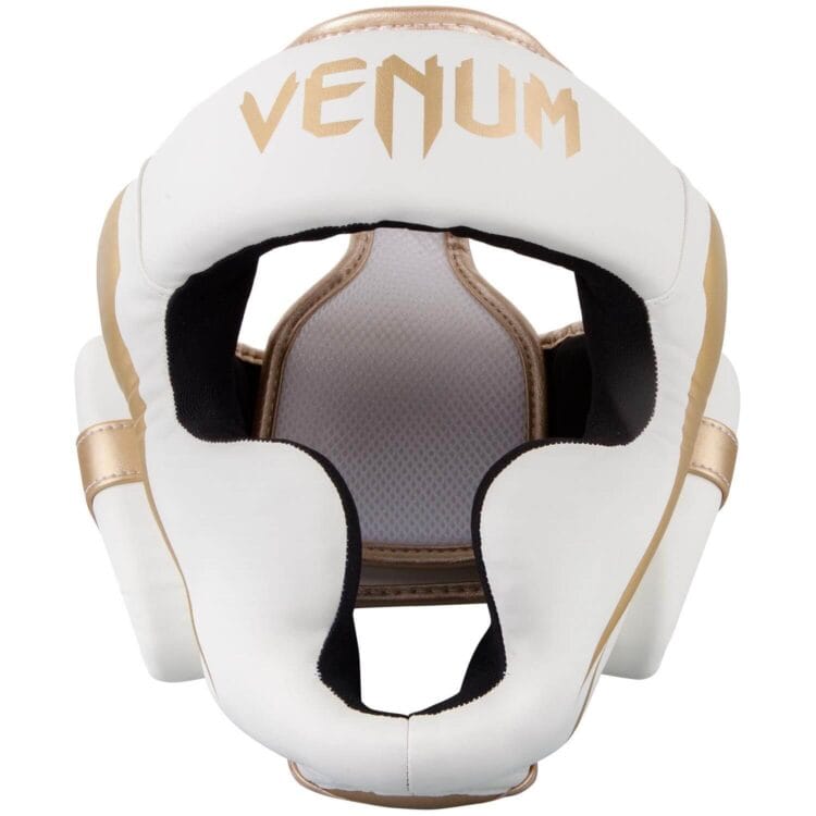 Caschetto Boxe Elite Venum Bianco/Oro con parazigomi e paramento