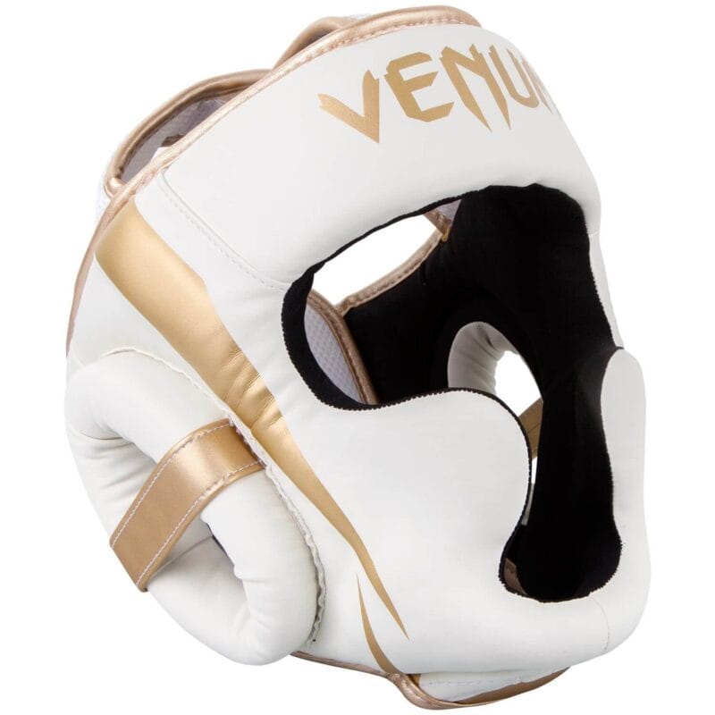 Caschetto Elite Venum Bianco/Oro per Boxe, Muay Thai, MMA, Kickboxing