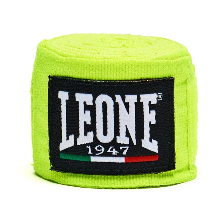 Bendaggi Leone 1947 Fasce Giallo in Cotone semi-elastico da 3,5m protezione per il polso e le dita con chiusura a velcro per Boxe , Muay Thai, Kickboxing, Mma