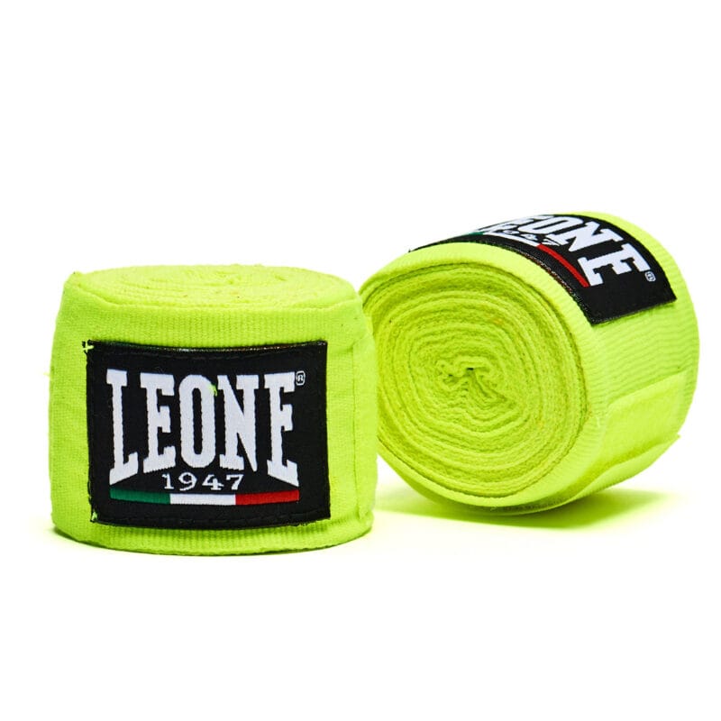 Bendaggi Leone 1947 Fasce Giallo in Cotone semi-elastico da 3,5m protezione per il polso e le dita con chiusura a velcro per Boxe , Muay Thai, Kickboxing, Mma