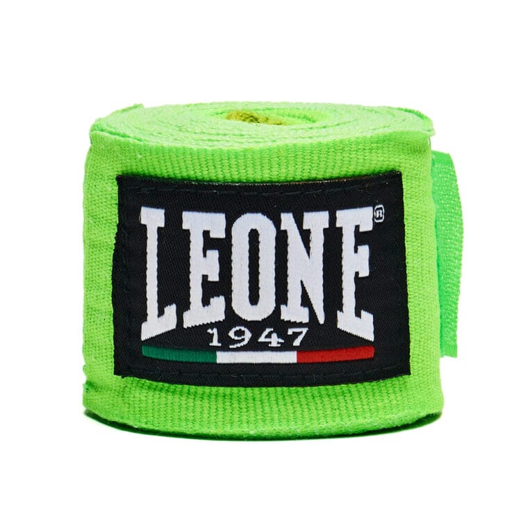 Bendaggi Leone 1947 Fasce Verde in Cotone semi-elastico da 3,5m protezione per il polso e le dita con chiusura a velcro per Pugilato , Thaiboxe, K1, Mma