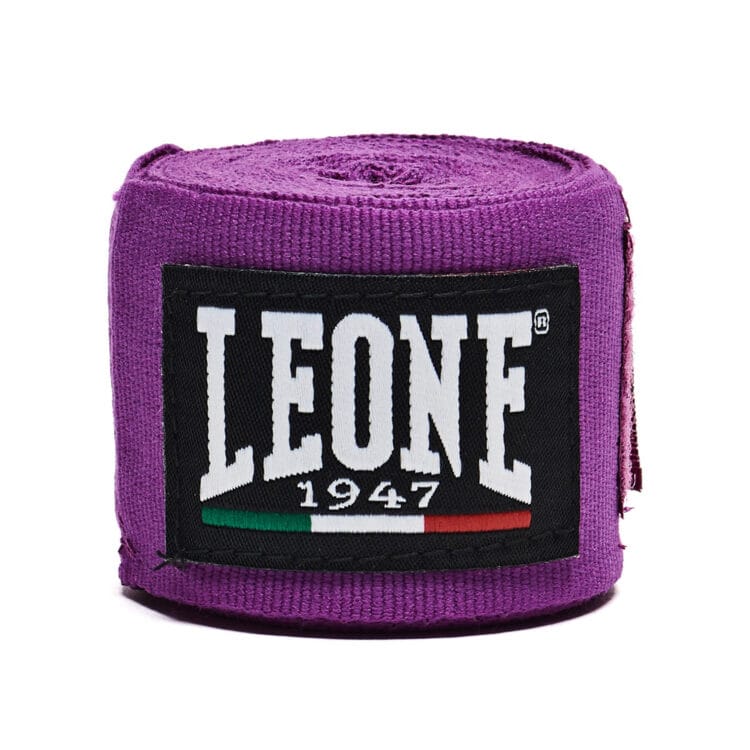 Bendaggi Leone 1947 Fasce Viola in Cotone semi-elastico da 3,5m protezione per il polso e le dita con chiusura a velcro per Pugilato , Thaiboxe, K1, Mma
