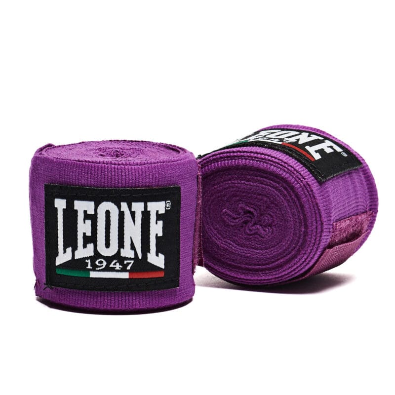 Bendaggi Leone 1947 Fasce Viola in Cotone semi-elastico da 3,5m protezione per il polso e le dita con chiusura a velcro per Boxe , Muay Thai, Kickboxing, Mma