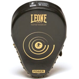 Guanti da Passata Curvi Power Line Leone 1947 in Pelle Nero Oro con chiusura a velcro per Pugilato , Thaiboxe, Mixed Martial Arts, K1