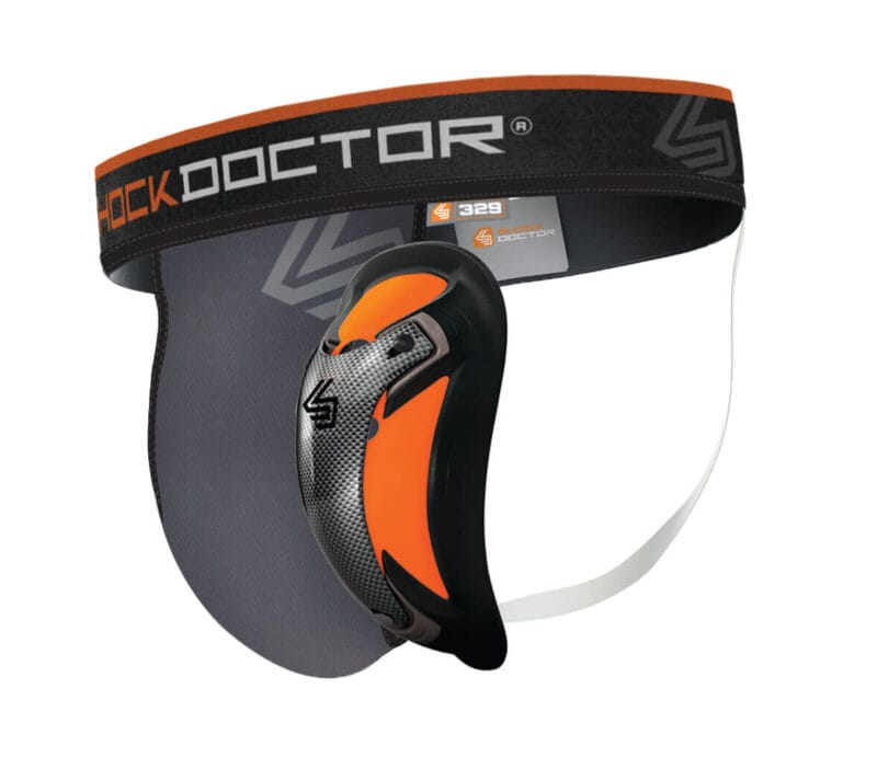 Conchiglia protettiva carbon flex shock doctor dettaglio con sospensorio, per Boxe, Kickboxing, Muay Thai, MMA, sport da combattimento, difesa personale, e arti marziali