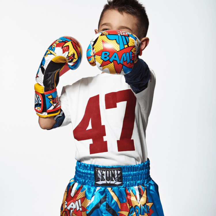 Pantaloncini bambino Leone1947 Hero Azzurro per Muaythai, Kickboxing, Boxe