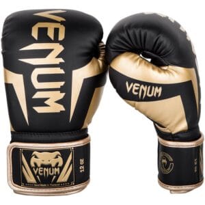 Guantoni Venum Elite Nero/Oro per Muay Thai, Boxe e Kickboxing