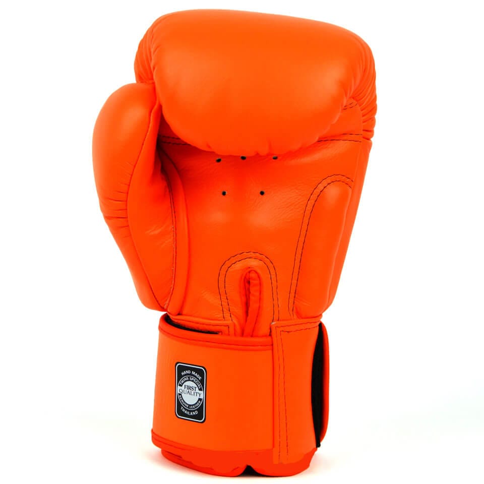 Guantoni Thaiboxe e Boxe Twins Special arancione vera pelle per Muay Thai, Pugilato, Kickboxing e chiusura con velcro