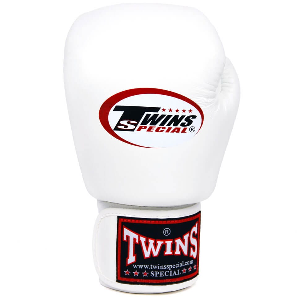 Guantoni Thaiboxe e Pugilato Twins Special bianco in vera pelle per Muay Thai, Pugilato,, Kickboxing, con chiusura con velcro