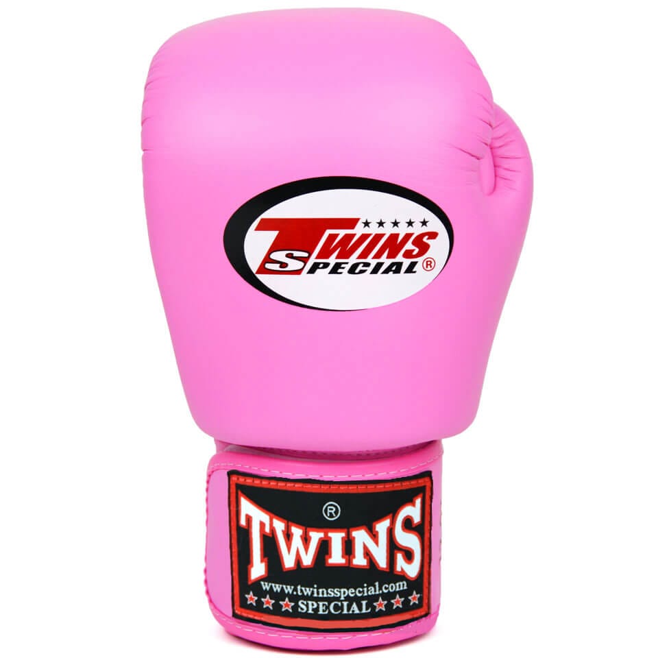 Guantoni Twins Special rosa in vera pelle per Muay Thai, Boxe, Kickboxing, con chiusura in velcro