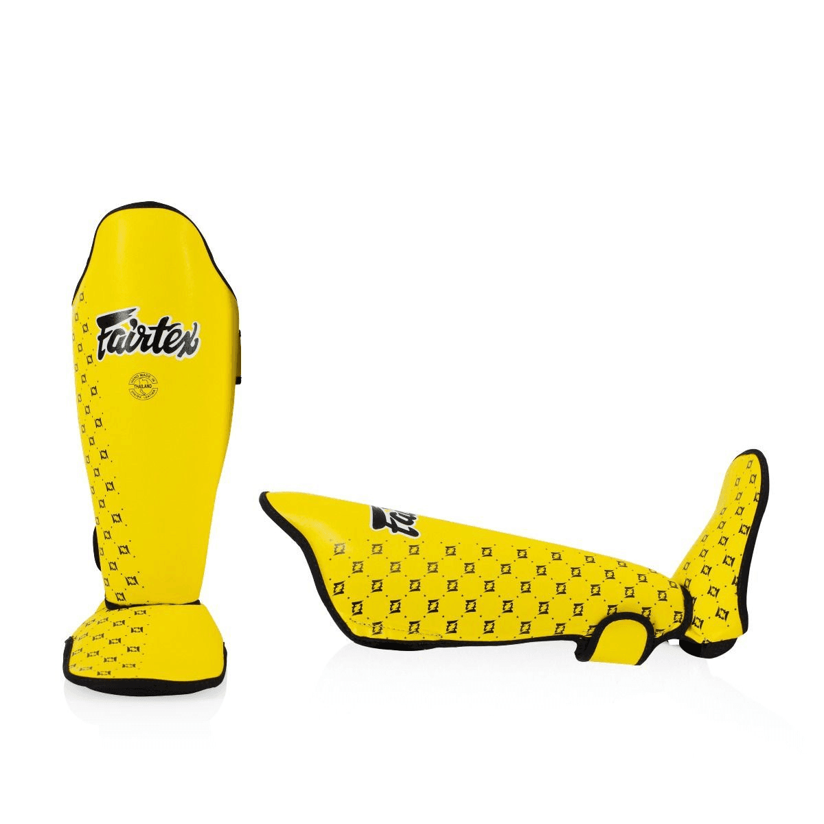 Paratibie Muay Thai Fairtex Comfort giallo per allenamenti di Muay Thai, Kickboxing ed MMA.