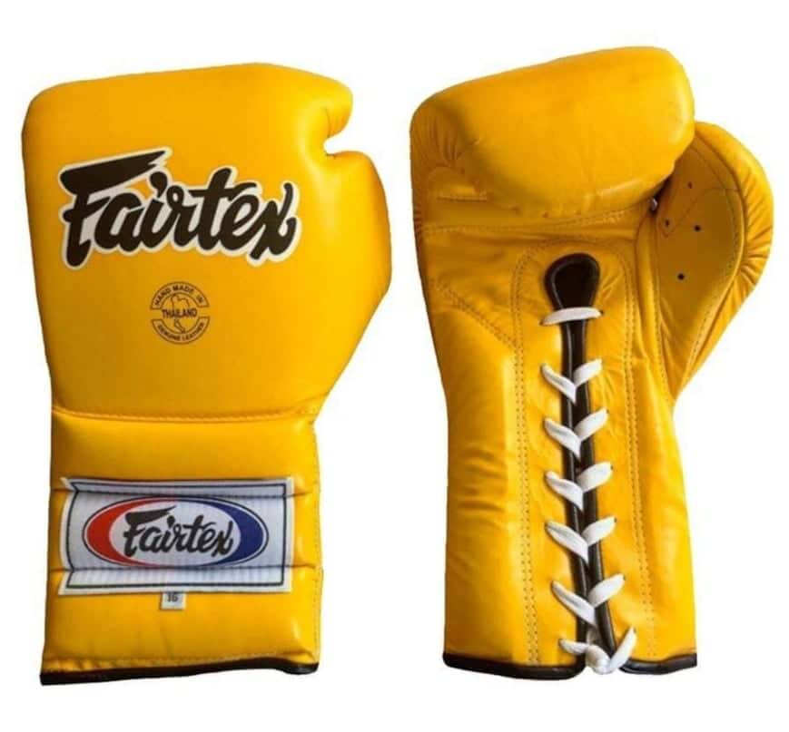 Guantoni Fairtex Mexican Style Giallo chiusura a laccio, Boxe, Kickboxing, Muay Thai