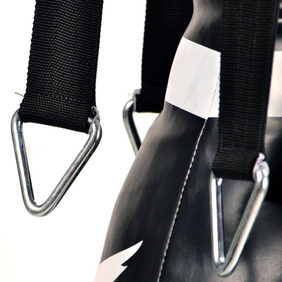 Sacco Fairtex Bowling Semi Leather Nero, per allenamenti di Muay Thai, Kickboxing, Boxe, Sanda, Pugilato, MMA, sport da combattimento, dettaglio cinghie