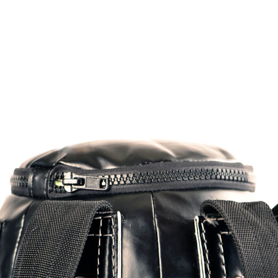 Sacco Fairtex Bowling Semi Leather Nero, per allenamenti di Muay Thai, Kickboxing, Boxe, Sanda, Pugilato, MMA, sport da combattimento, dettaglio chiusura