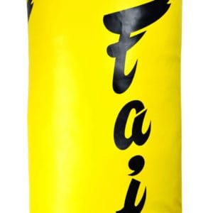 Sacco Fairtex Banana Bag Giallo 180 cm, 40 kg, per allenamenti di Muay Thai, Kickboxing, Boxe, MMA, Pugilato, Thaiboxe, dettaglio scritta
