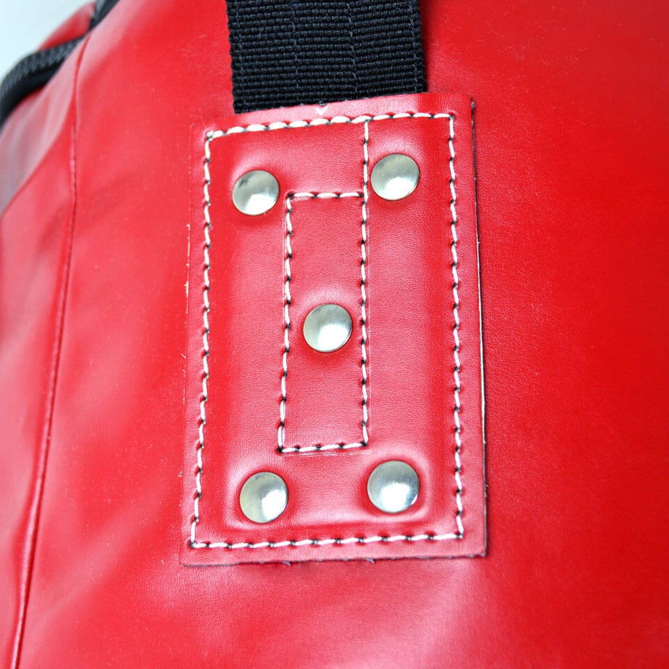 Sacco Fairtex Banana Bag Rosso 180 cm, 40 kg, per allenamenti di Muay Thai, Kickboxing, Boxe, MMA, Pugilato, Thaiboxe, dettaglio cuciture