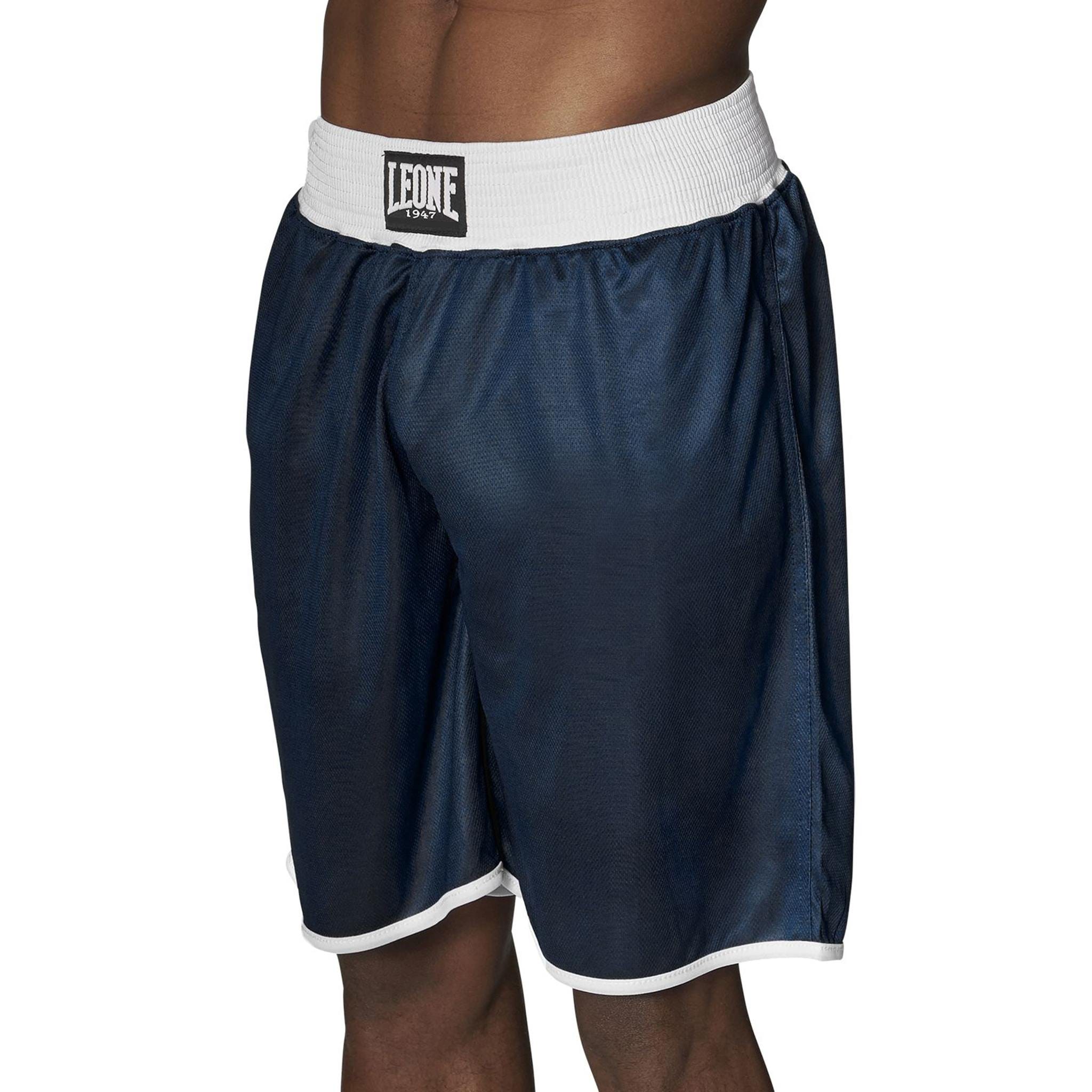 Pantaloncini da Boxe Double Face Leone 1947 in Poliestere Rosso e Blu con dettagli in Bianco, pantaloncini tecnici bicolore per allenamento o competizione