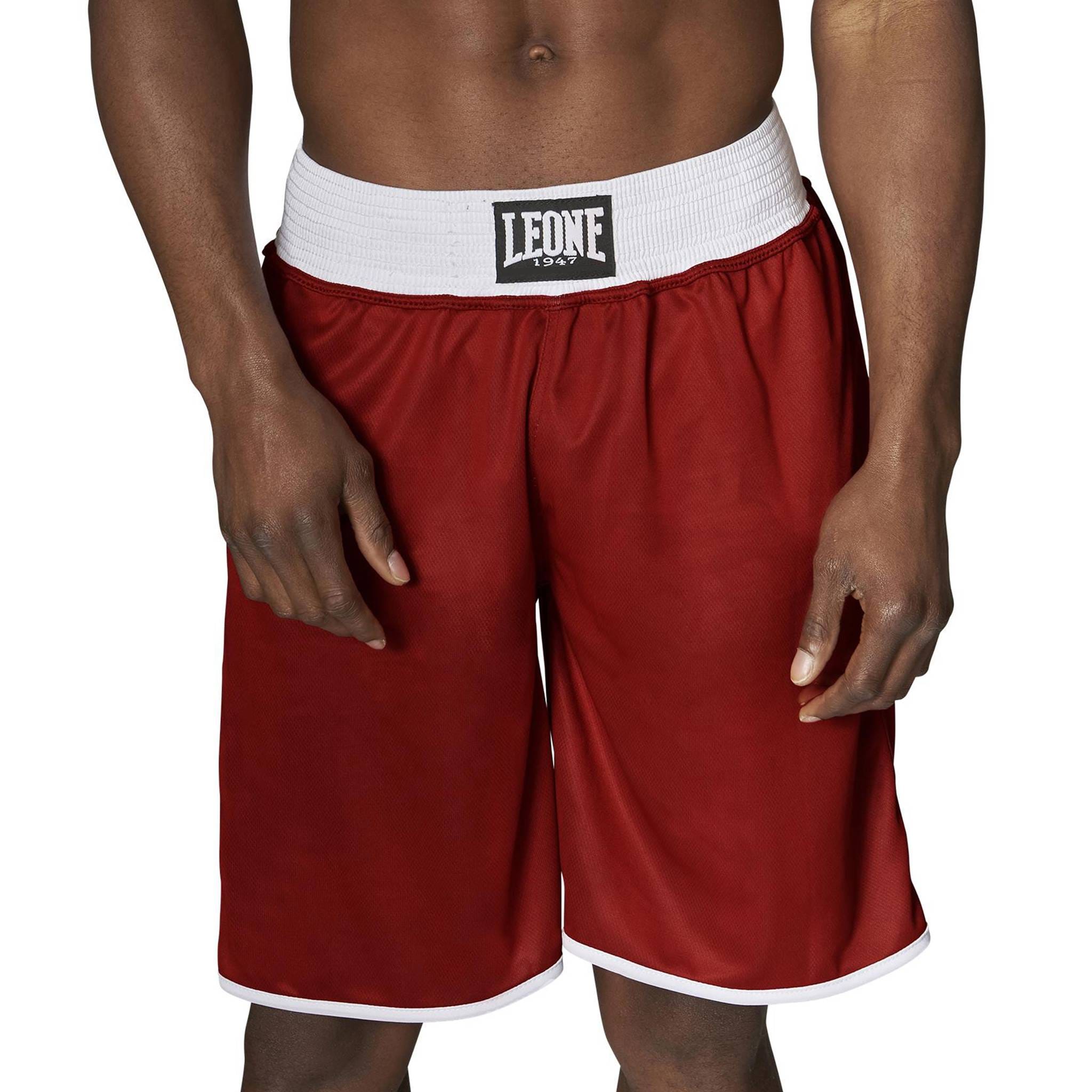 Pantaloncini da Boxe Double Face Leone 1947 in Poliestere Rosso e Blu con dettagli in Bianco, pantaloncini tecnici bicolore per allenamento o competizione
