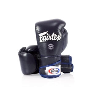 Guantoni Fairtex Angular blu in pelle, per allenamenti di Pugilato, Muaythai, e Kickboxing, polso lungo