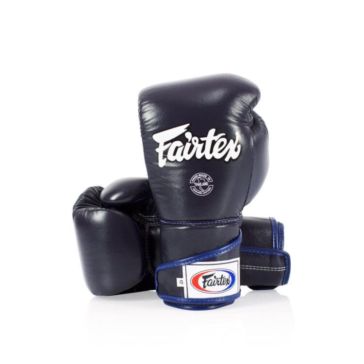 Guantoni Fairtex Angular blu in pelle, per allenamenti di Pugilato, Muaythai, e Kickboxing, polso lungo