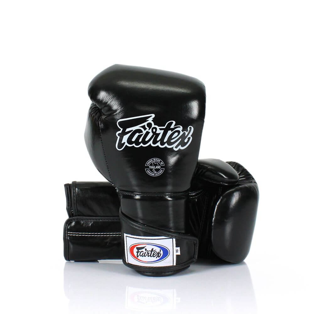 Guantoni Fairtex Angular nero in pelle, per allenamenti di Pugilato, Muaythai, e Kickboxing