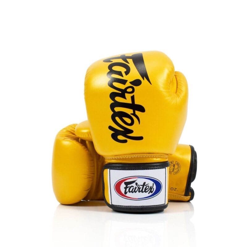 Guantoni Fairtex Deluxe Gold in pelle, per allenamenti di Pugilato, Muaythai, e Kickboxing