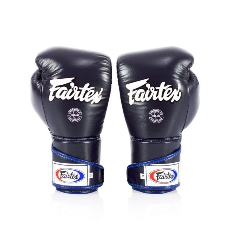 Guantoni Fairtex Angular blu in pelle, per allenamenti di Pugilato, Muaythai, e Kickboxing
