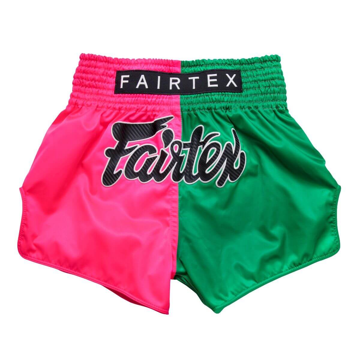 Pantaloncini in satin da Muay Thai e Kickboxing Yodsanklai Fairtex verde e rosa