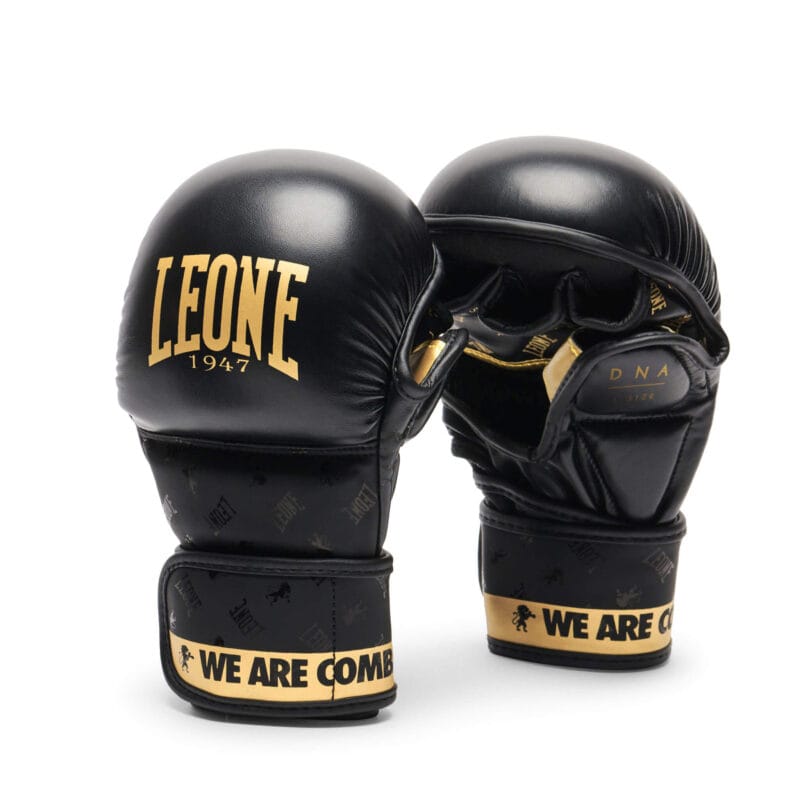 Guanti MMA Leone1947 DNA 7oz Nero con dettagli in Oro, per sparring e match di MMA