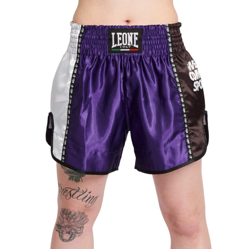 Pantaloncini Muaythai/Kickboxing leone1947 Training Viola, per allenamentie match di Muaythai e Kickboxing