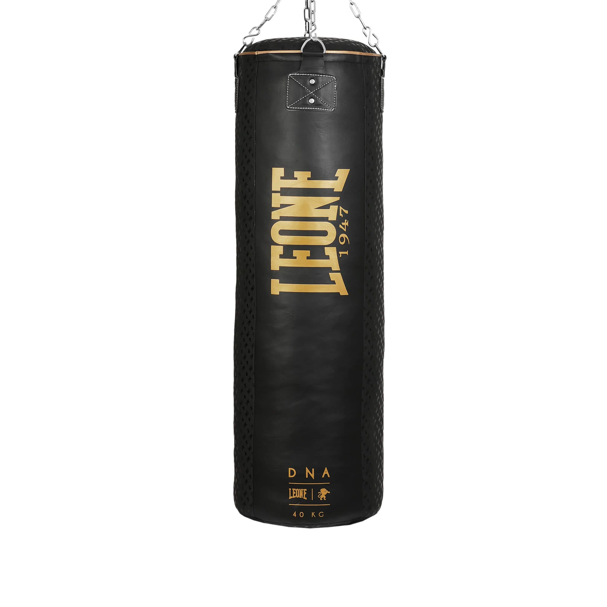 Sacco Leone 1947 DNA Nero con dettagli, scritte e logo in Oro, Sacco da appendere per allenamenti di Boxe,Kickboxing, Muay thai e MMA