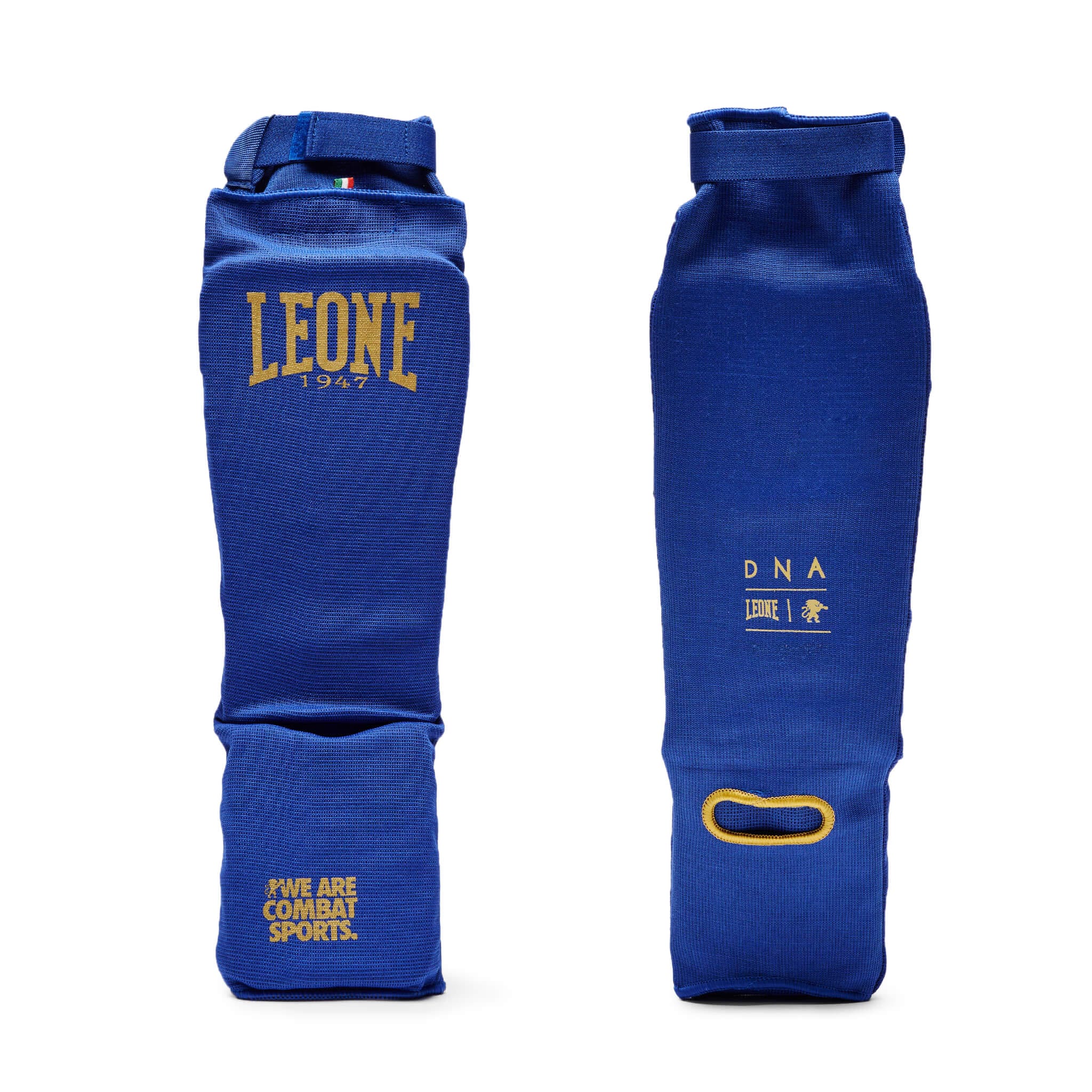 Paratibie a Calza DNA Leone1947 Blu per match e allenamenti bambini di Muay Thai, Kickboxing e MMA