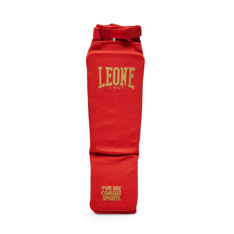 Paratibie a Calza DNA Leone1947 Rosso per match e allenamenti bambini di Muay Thai, Kickboxing e MMA