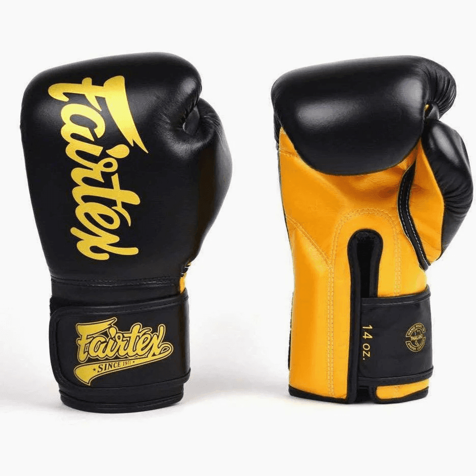 Guantoni Fairtex Super Sparring Nero Oro per Sparring di Boxe, Muay Thai e Kickboxing.