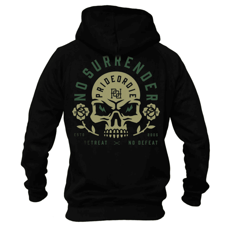 Felpa con Cappuccio No Surrender Pride or Die in Cotone e poliestere con chiusura cerniera zip. Ideale per l'abbigliamento casual di tutti i giorni e la palestra