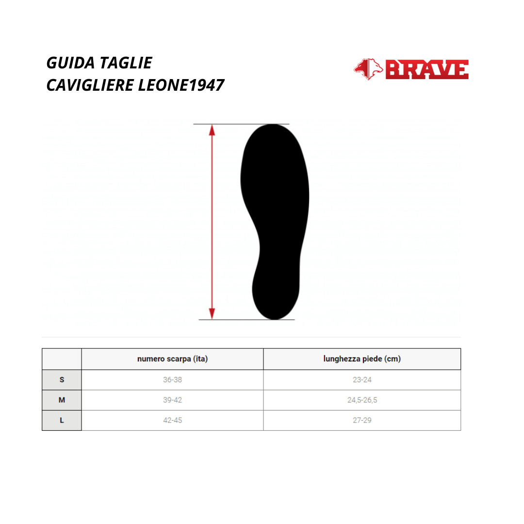 Guida taglie Cavigliere elastiche Leone 1947 reversibili rosso/blu