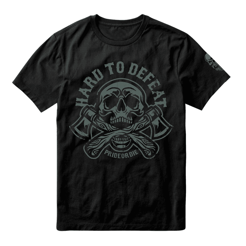 T-Shirt Hard To Defeat Pride or Die in Cotone e pettinato 160g. Ideale per l'abbigliamento casual di tutti i giorni e la palestra.
