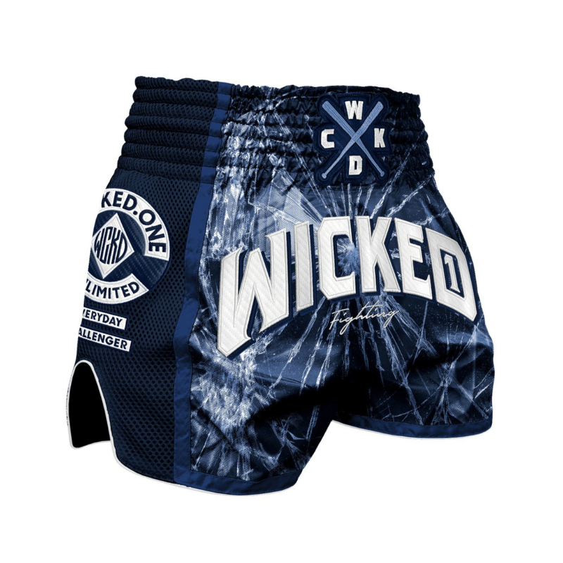Pantaloncini Muay Thai Wicked One Trouble Blue per allenamenti e match di Muay Thai e Kickboxing.