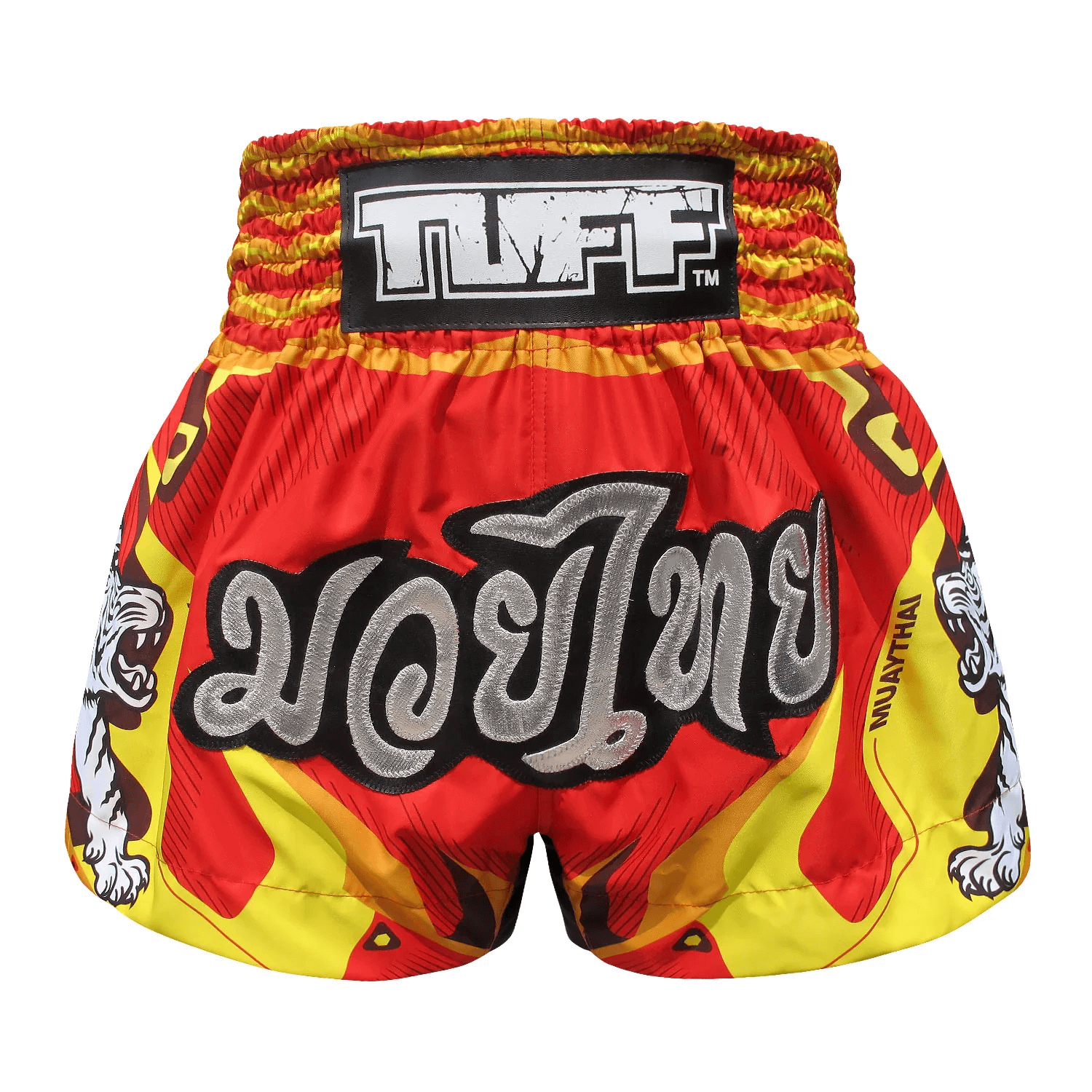 Pantaloncini Muay Thai Tuff White Tiger and Flames