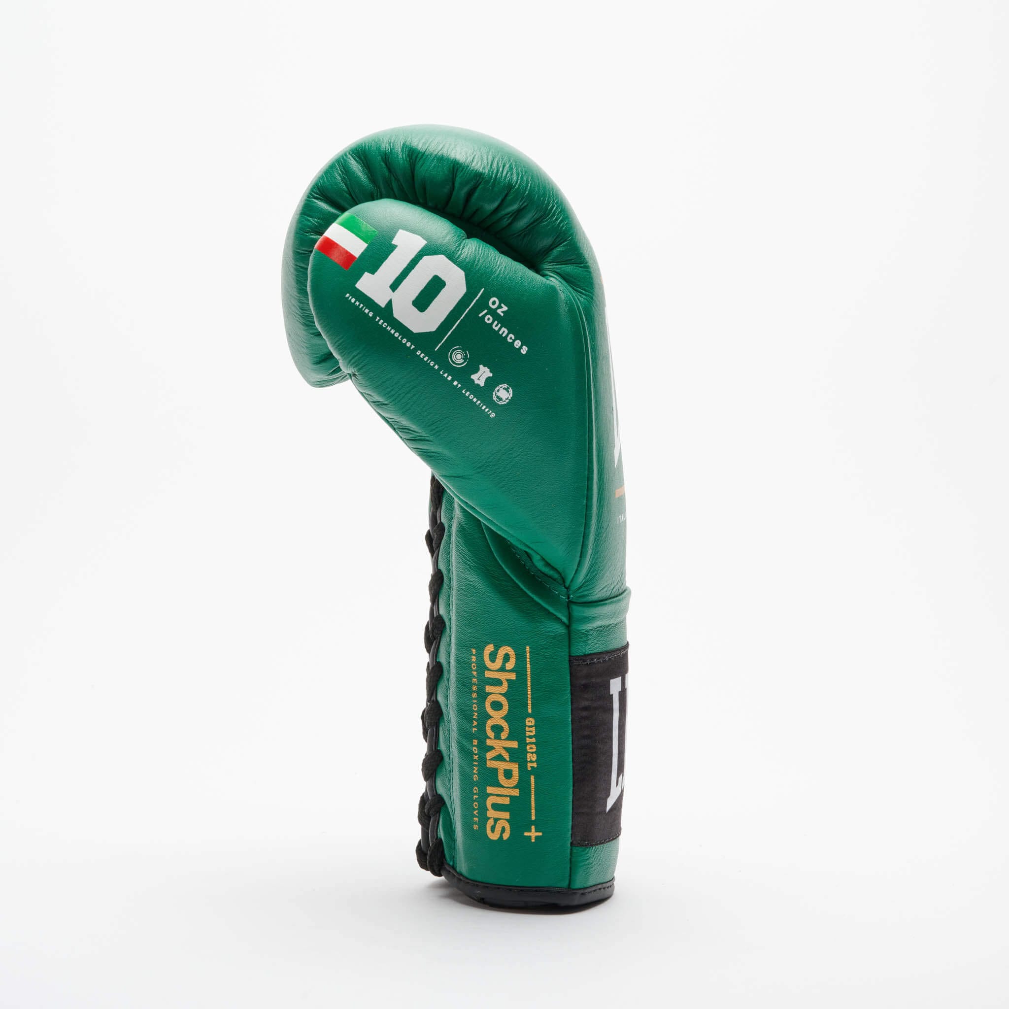 Guantoni da Boxe con lacci Leone1947 GN102L Shock Plus verde in vera pelle