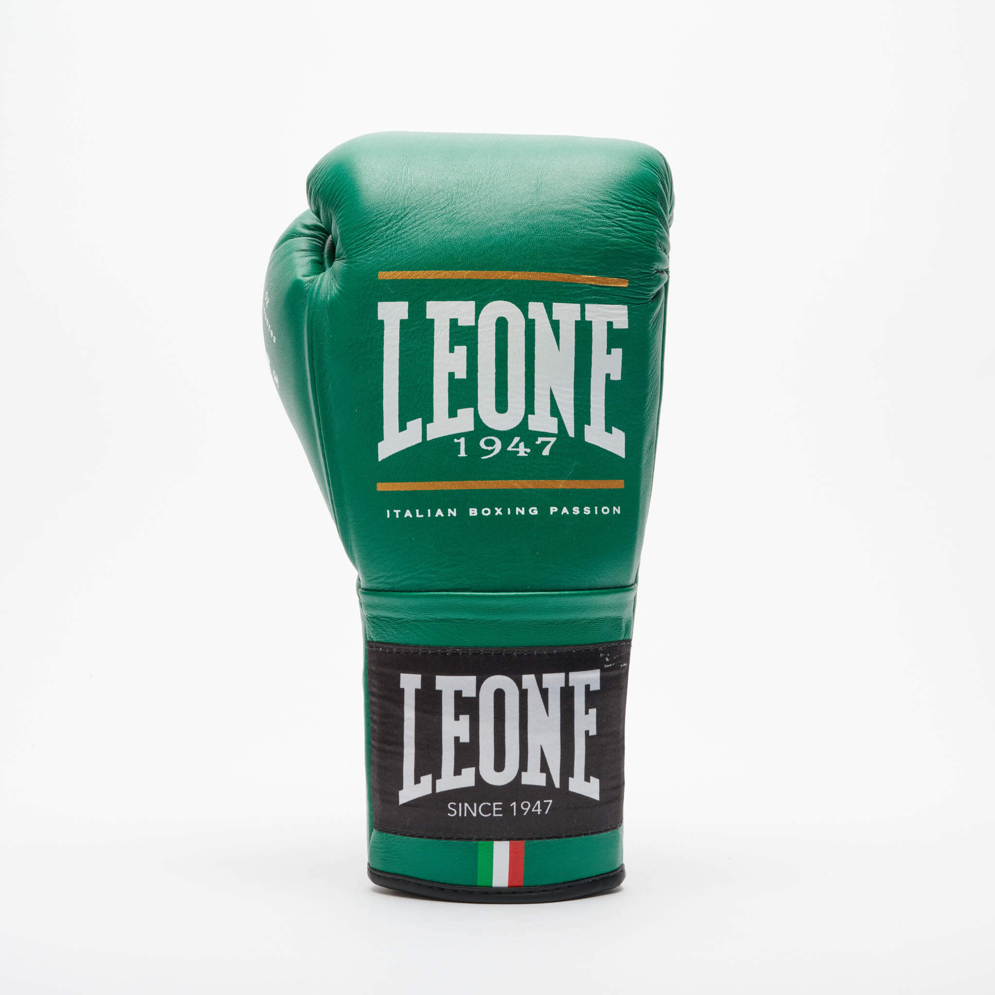 Guantoni da Boxe Leone1947 GN102L Shock Plus verde in vera pelle con lacci