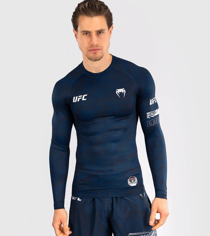 Rashguard UFC Fusion Fight Week Blu Venum manica lunga per MMA, BJJ, Grapplin, No GI. Rashguard ufficiale UFC Venum