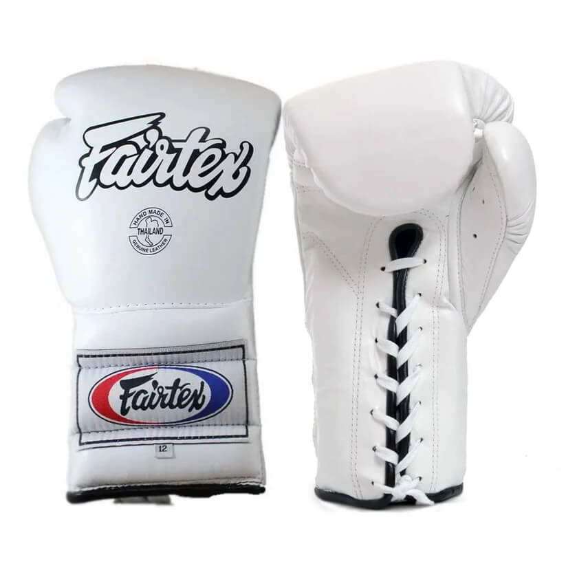 Guantoni Fairtex Mexican Style BGL7 Bianco con chiusura Laccio per match di Muay Thai, Boxe, Kickboxing. Guantoni BGL7 Mexican Style in pelle con lacci per allenamenti di Boxe
