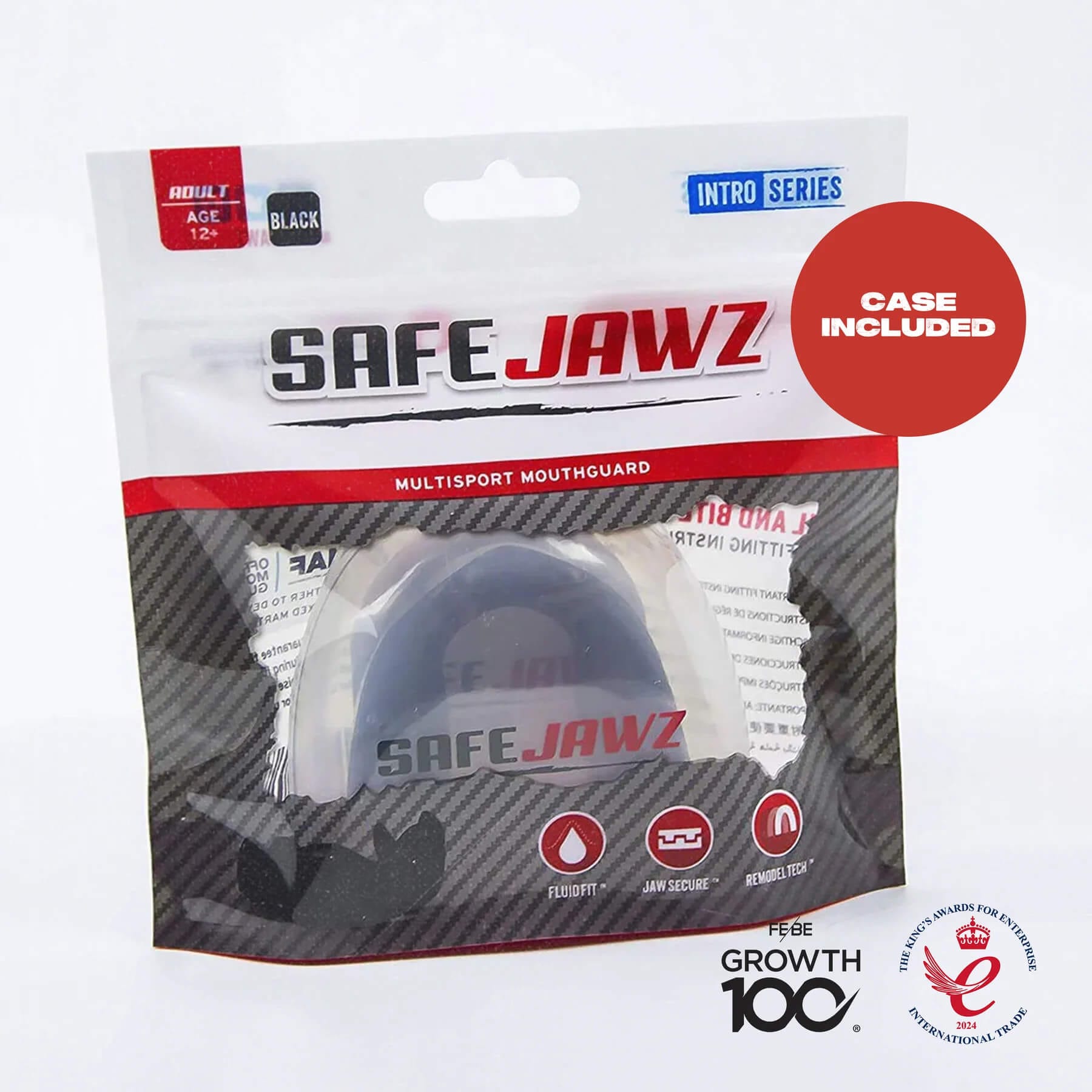 Paradenti Safejawz Intro Series Nero, per allenamenti e Match di Boxe, Muay Thai, MMA e Kickboxing.