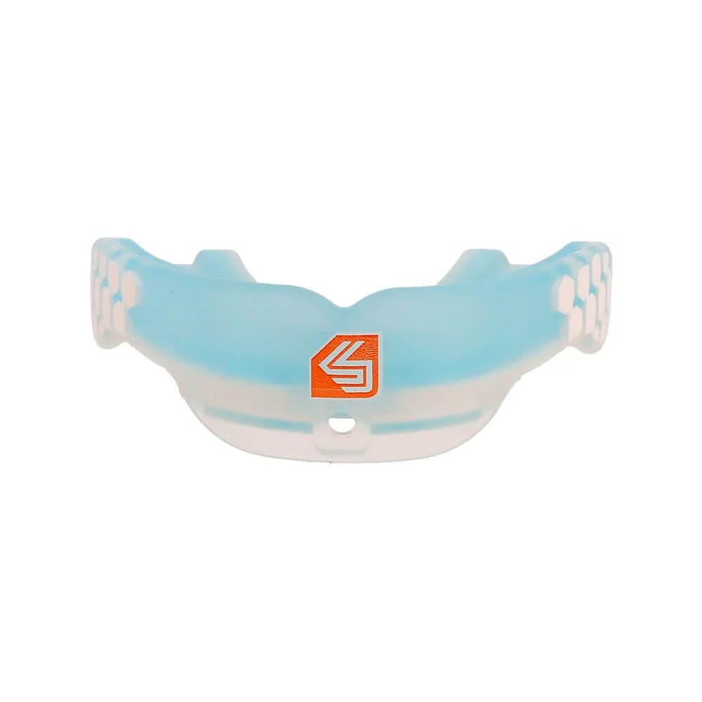 Paradenti Shock Doctor Gel Max Power Trans Blu per allenamenti e match di MMA, Muay Thai, Boxe, Kickboxing, Brazilian Jiu Jitsu. Paradenti MORA controllo forza e stabilità, allineamento corretto della mascella per un miglior scarico della forza.