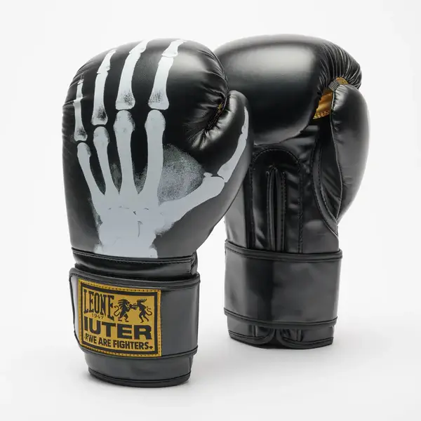 Guantoni Leone x IUTER Nero GN01IU per Boxe, Kickboxing e Muay Thai con velcro