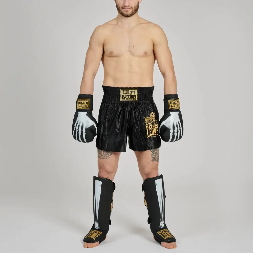 Pantaloncini Leone x IUTER Nero per Muay Thai, Kickboxing, Boxe