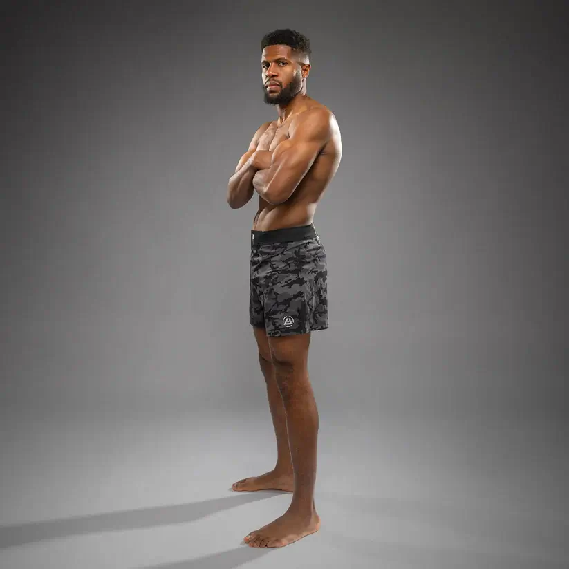 Pantaloncini Venum X Polaris Grigio/Nero Tempesta. Pantaloncini MMA, No Gi per allenamenti e match di Grappling. Pantaloncini Ufficiali Polaris.