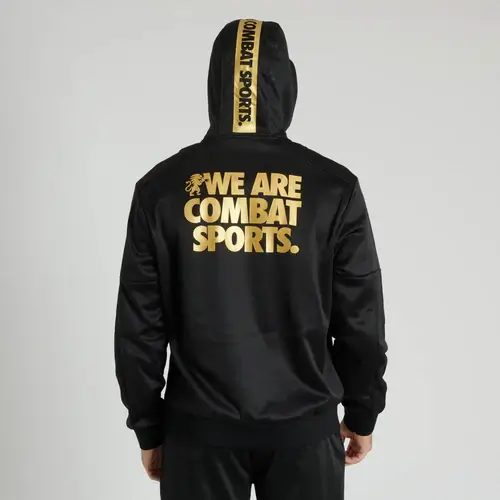 Felpa Leone 1947 DNA Nero/Oro ABX721_01 per allenamenti e di Boxe Kickboxing e Muay Thai. Con Cappuccio e zip, in poliestere, ottima anche per il tempo libero o la sala pesi.