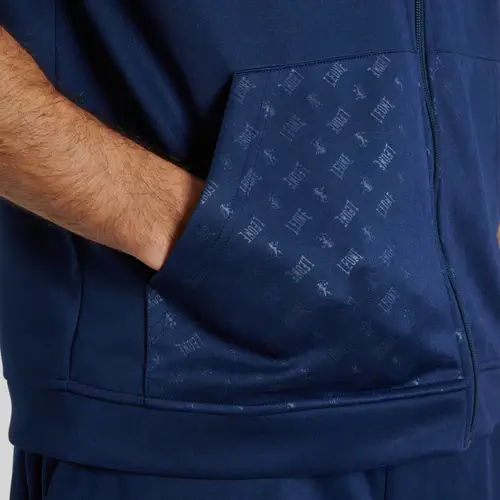 Felpa Smanicata Leone 1947 DNA Blu/Oro ABX720_02 per allenamenti e di Boxe Kickboxing e Muay Thai. Smanicata con Cappuccio in tessuto tecnico dry tech